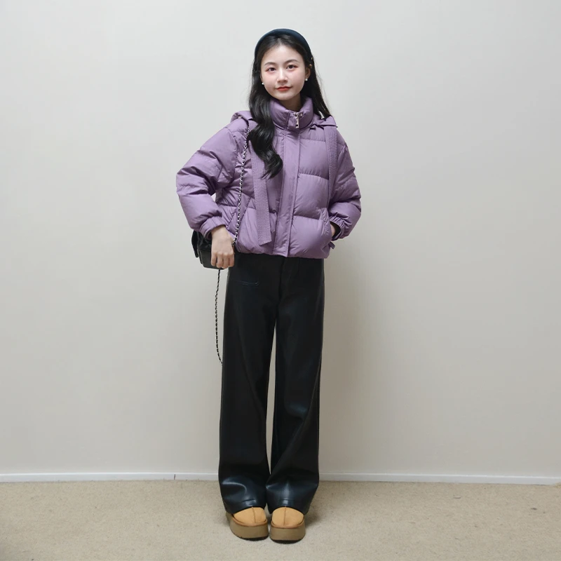 【暮山紫】小娜椒小个子定制冬季保暖立领可拆卸帽紫色羽绒服女