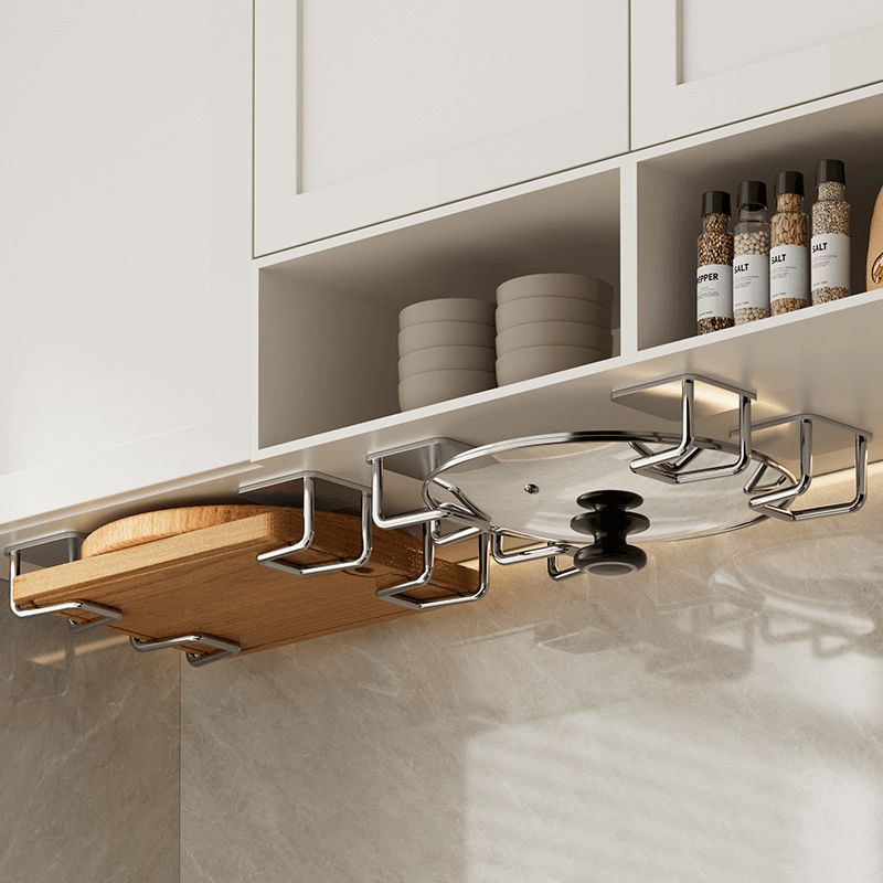 锅盖架橱柜下砧板架厨房置物架免打孔壁挂菜板放置架多功能收纳架