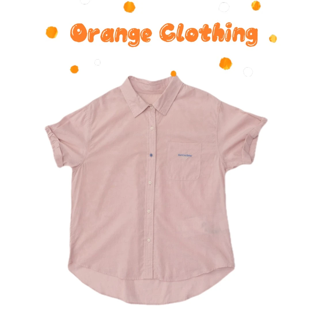 夏季新款短袖衬衣女韩版学院风日系刺绣薄款休闲翻领粉色提花宽松