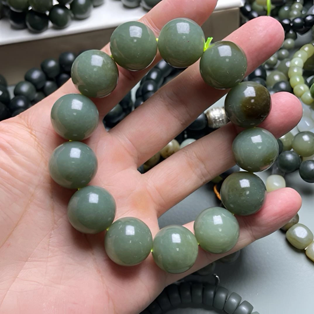 18mm天然新疆和田玉且末蓝手串多样性发货拍一发一