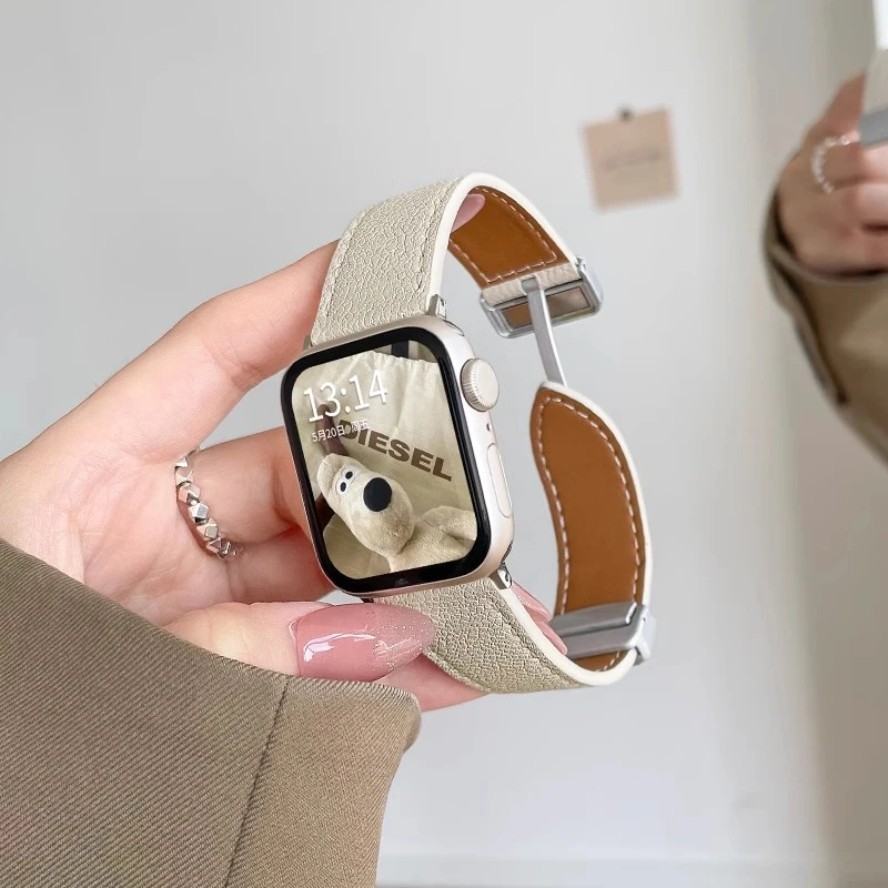 适用iwatchs11真皮s10磁吸扣applewatch9女款苹果手表Ultra表带se