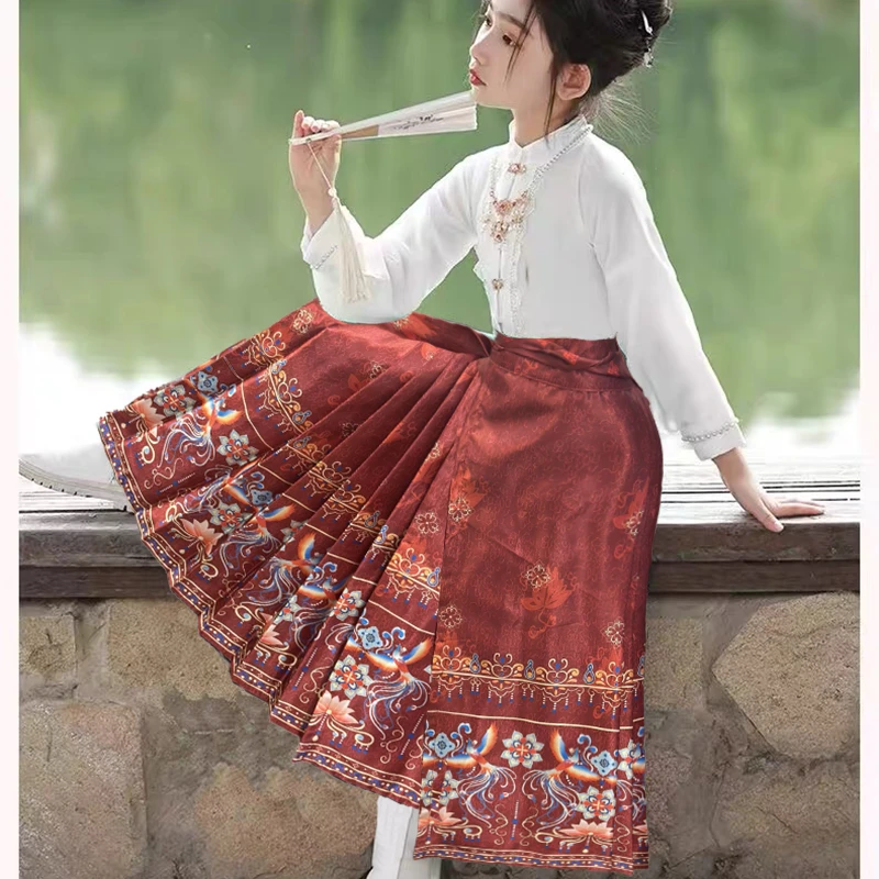 2024新款马面裙女童连衣裙中国风古装唐装儿童汉服女孩秋季套装