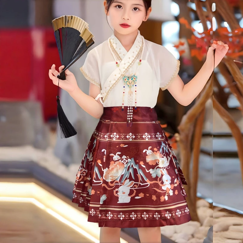 马面裙短款女童套装汉服夏款中国风儿童古装夏季超仙古装2024新款