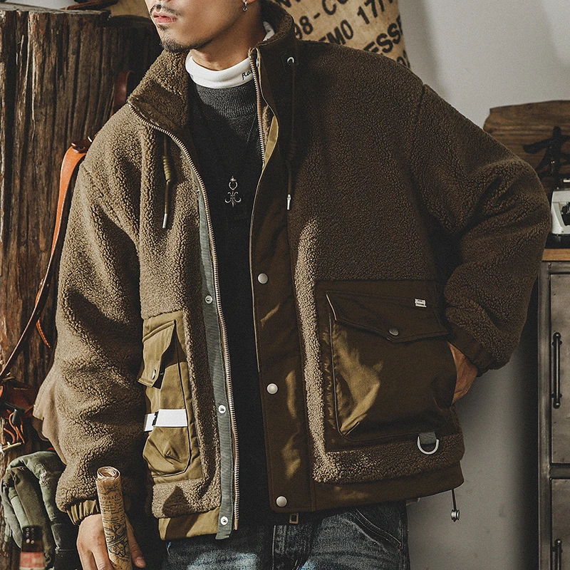 美式重磅复古羊羔绒夹克男冬季加厚军事风工装上衣外套摇粒绒男装