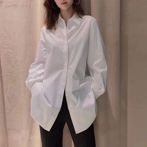 【商场同款】新款女装2025秋新款轻奢韩版休闲宽松男友风中长款衬衫