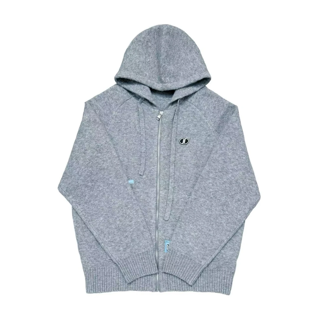 [N]灰色蓝色贴标潮流时尚针织戴帽儿童毛衣（暖暖冬日）