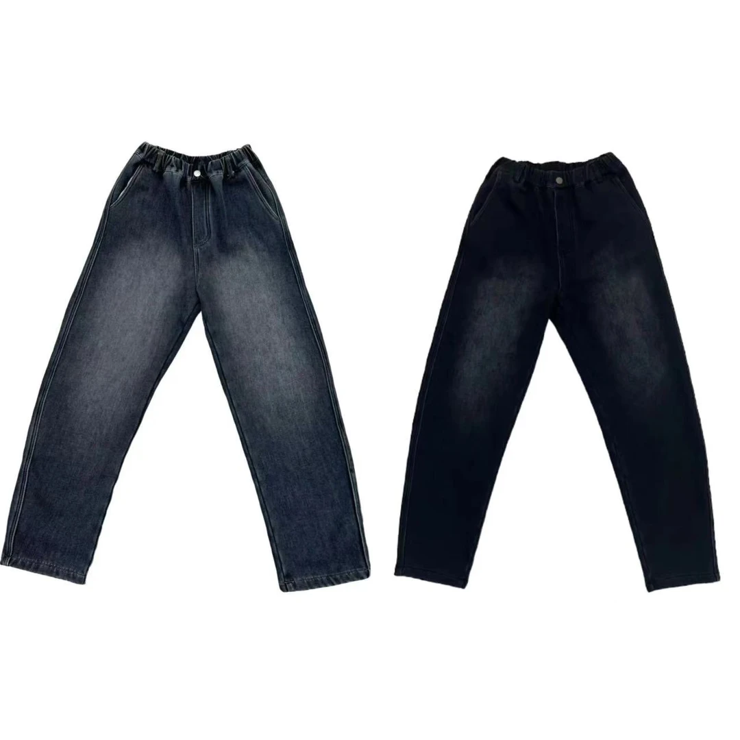 [NW.。]灰蓝两色水洗简约时尚潮流儿童奥粒绒弯刀牛仔裤（冬日满满）