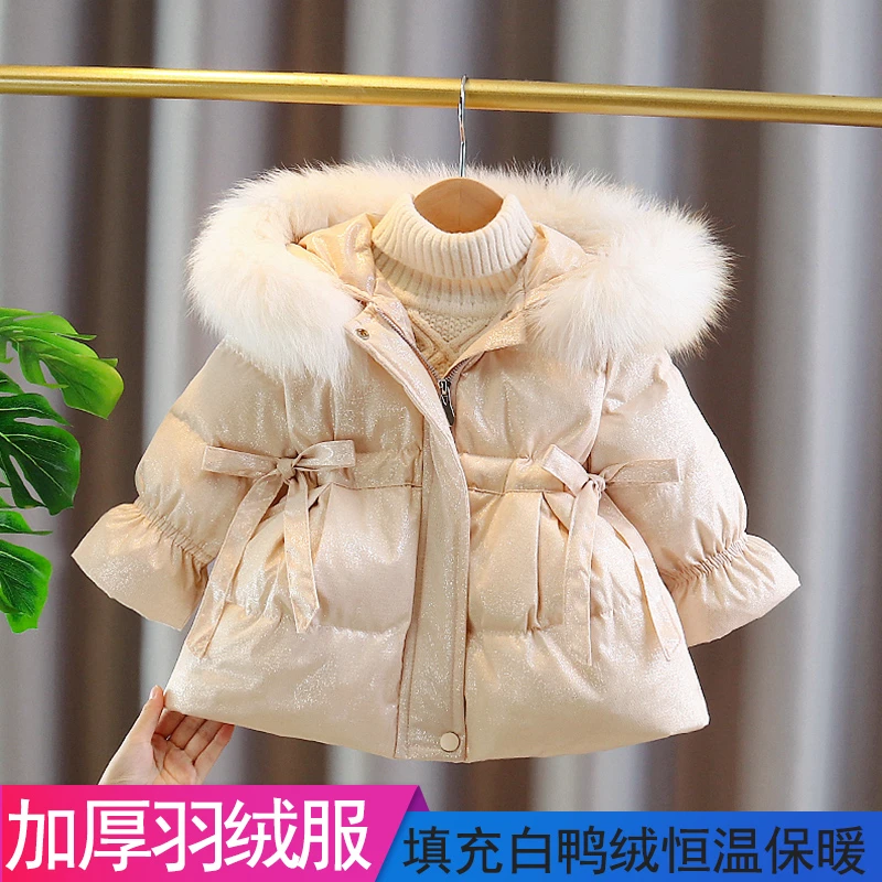 M118女童冬装加厚外套新款毛领羽绒服90白鸭绒棉服女宝宝公主洋气