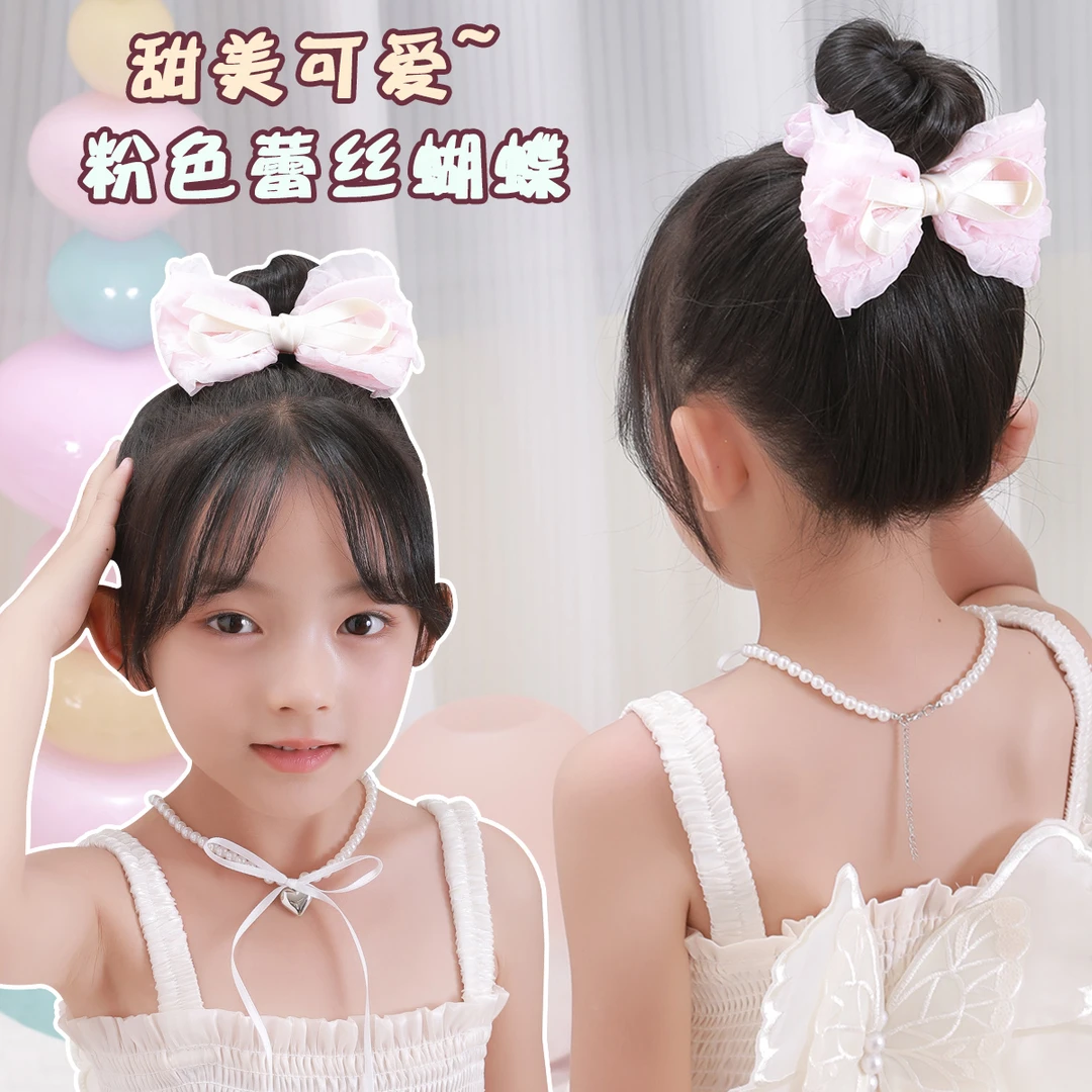 儿童发圈甜美公主芭蕾风奶油粉白大肠圈小女孩丝带蝴蝶结头绳