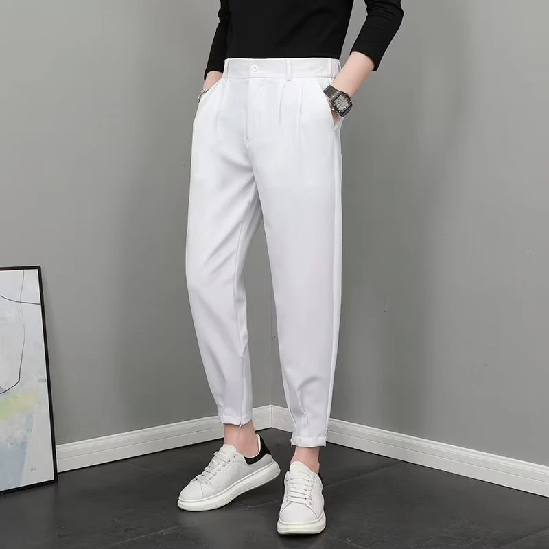 男士垂感西裤九分裤春夏季宽松小脚萝卜哈伦裤百搭休闲束脚锥形裤