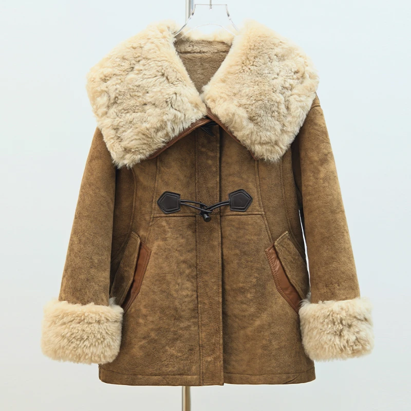 2024冬季新款高端美利奴皮毛一体外套女冰岛毛翻领原生态毛毛大衣