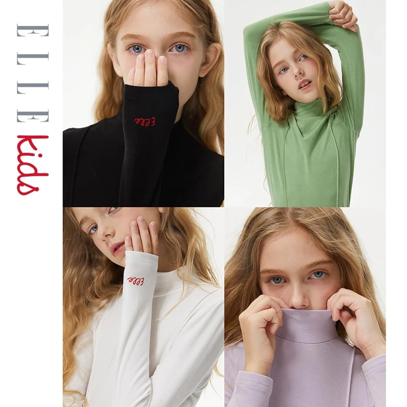 【ELLEkids】童装 CHAO细纤维保暖立领法式绒感打底衫女童秋季上衣