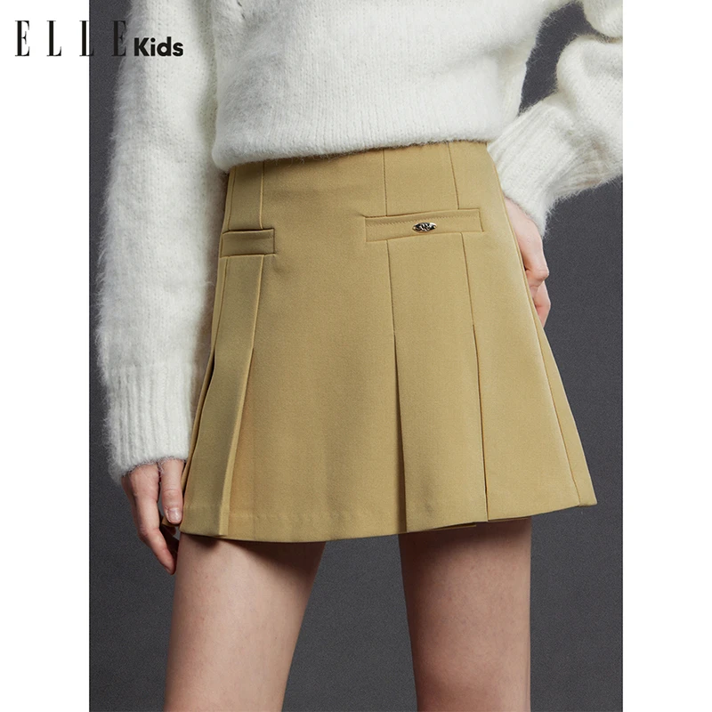 ELLE KIDS法式学院风优雅小香百褶裙女童秋冬小个子百搭半身裙D2