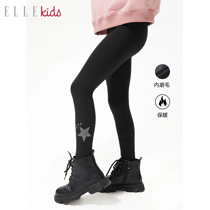 【ELLEkids】高弹暖绒闪粉印花弹力加绒打底裤