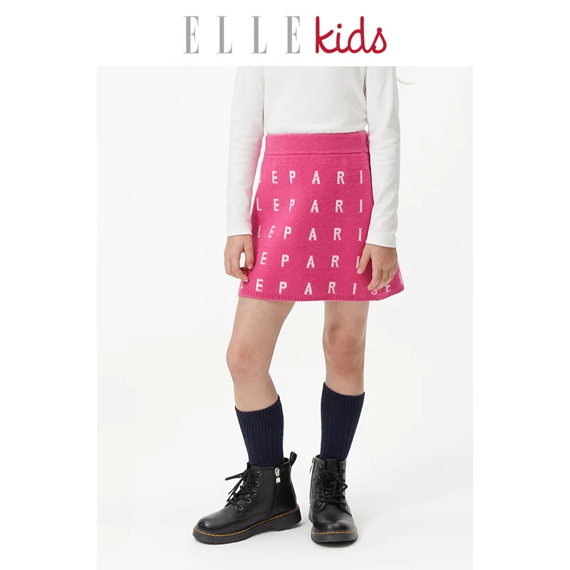 【ELLEkids】童装 法式休闲百搭羊剪绒半身裙女童秋季新款a字短裙