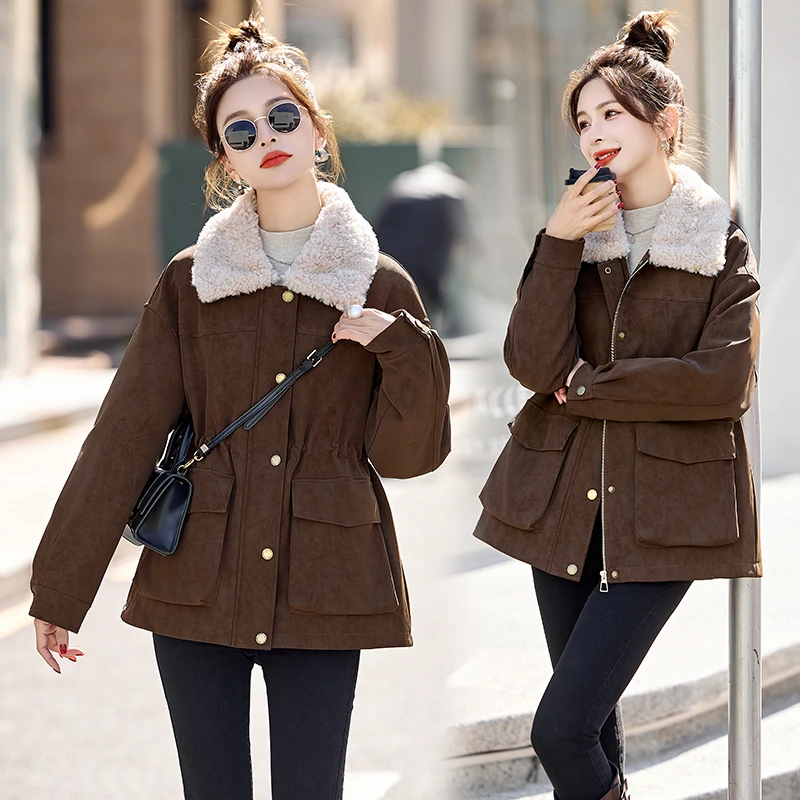 毛绒拼接派克羽绒服女2024年冬季新款收腰显瘦白鸭绒加厚保暖外套