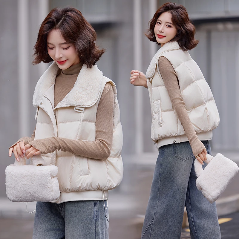 欧货拼接羽绒马甲女2024冬季新款洋气减龄小个子短款背心马夹百搭