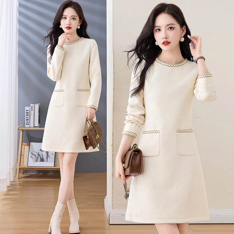 法式小香风连衣裙女2025年春秋新款轻奢高级感气质名媛减龄小个子