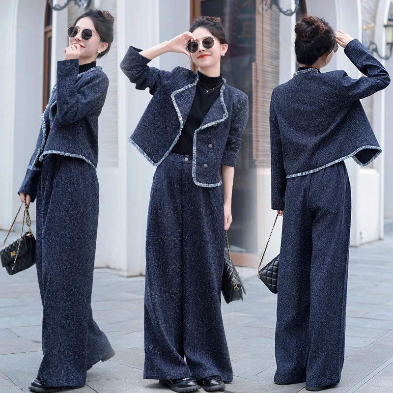 复古小香风套装女2024年秋季新款休闲时尚高级感气质阔腿裤两件套