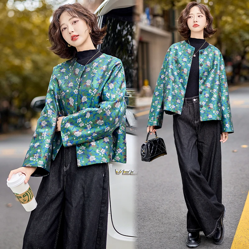 新中式提花羽绒服女2025年冬季新款时尚碎花小个子短款白鸭绒外套