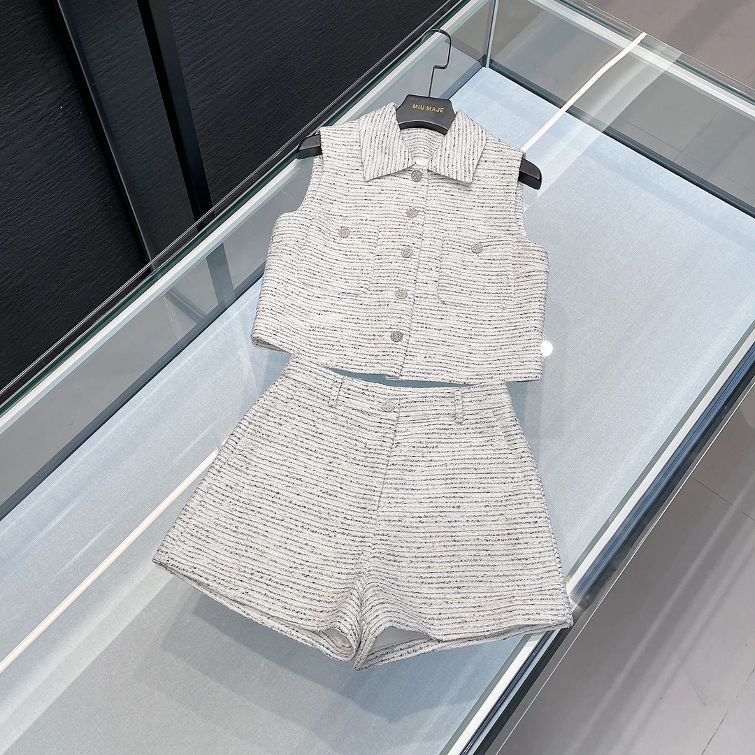 【奶白灰桃】两件套时尚百搭气质短裤外搭套装夏DY3679