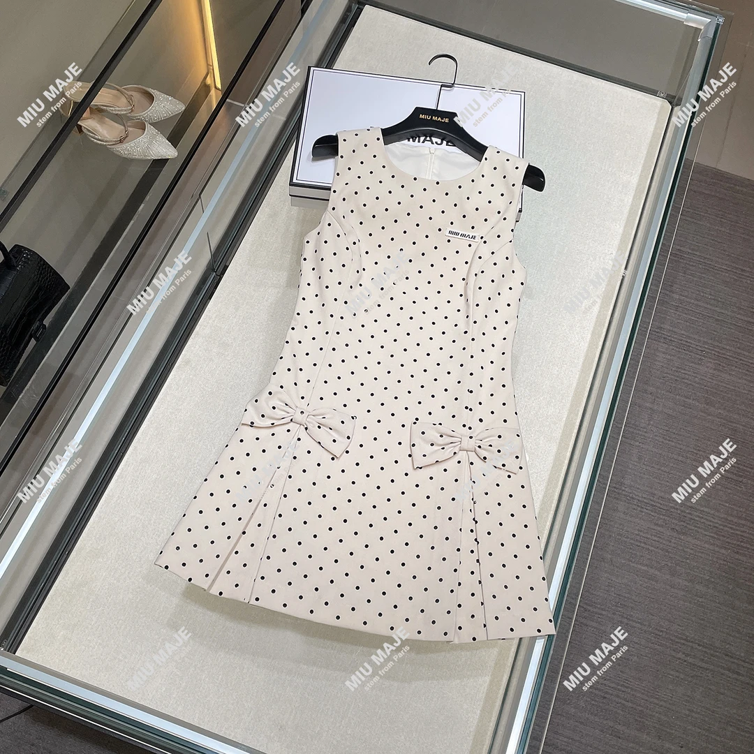 MIUMAJE【波点公主】韩版显腰身波点蝴蝶结无袖连衣裙女DY4341