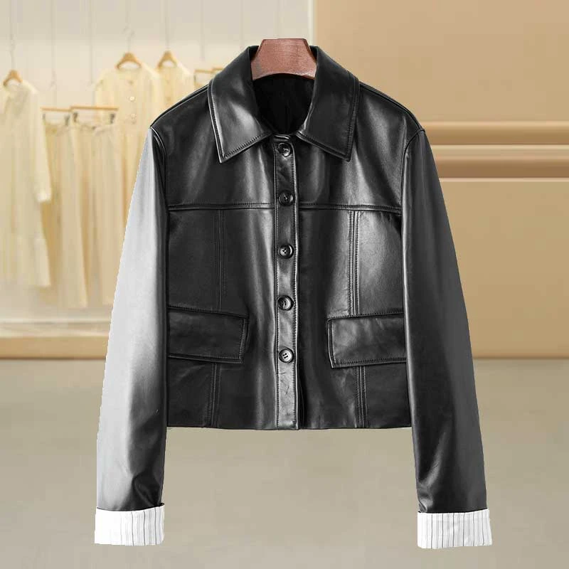 海宁真皮皮衣女式春季新款短款绵羊皮夹克外套