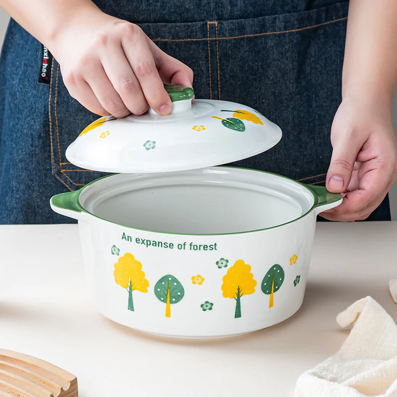 9.5英寸双耳加盖陶瓷大汤碗防烫餐具