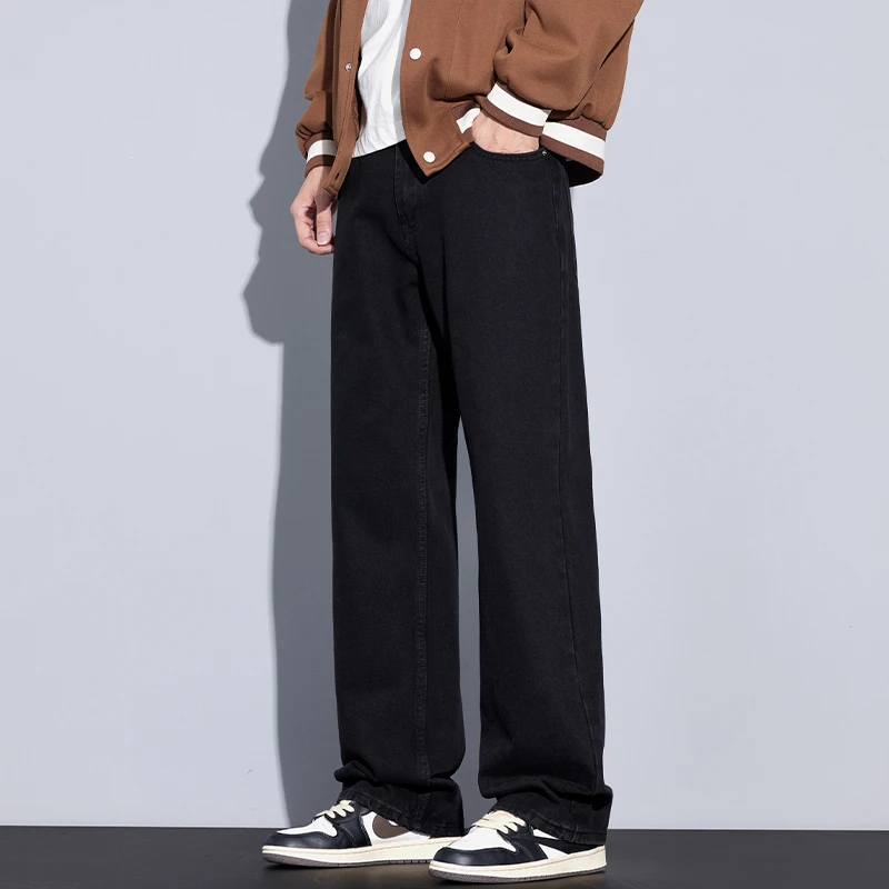 Kuvine春季2025新款宽松直筒黑色牛仔裤男款美式复古潮流男士长裤