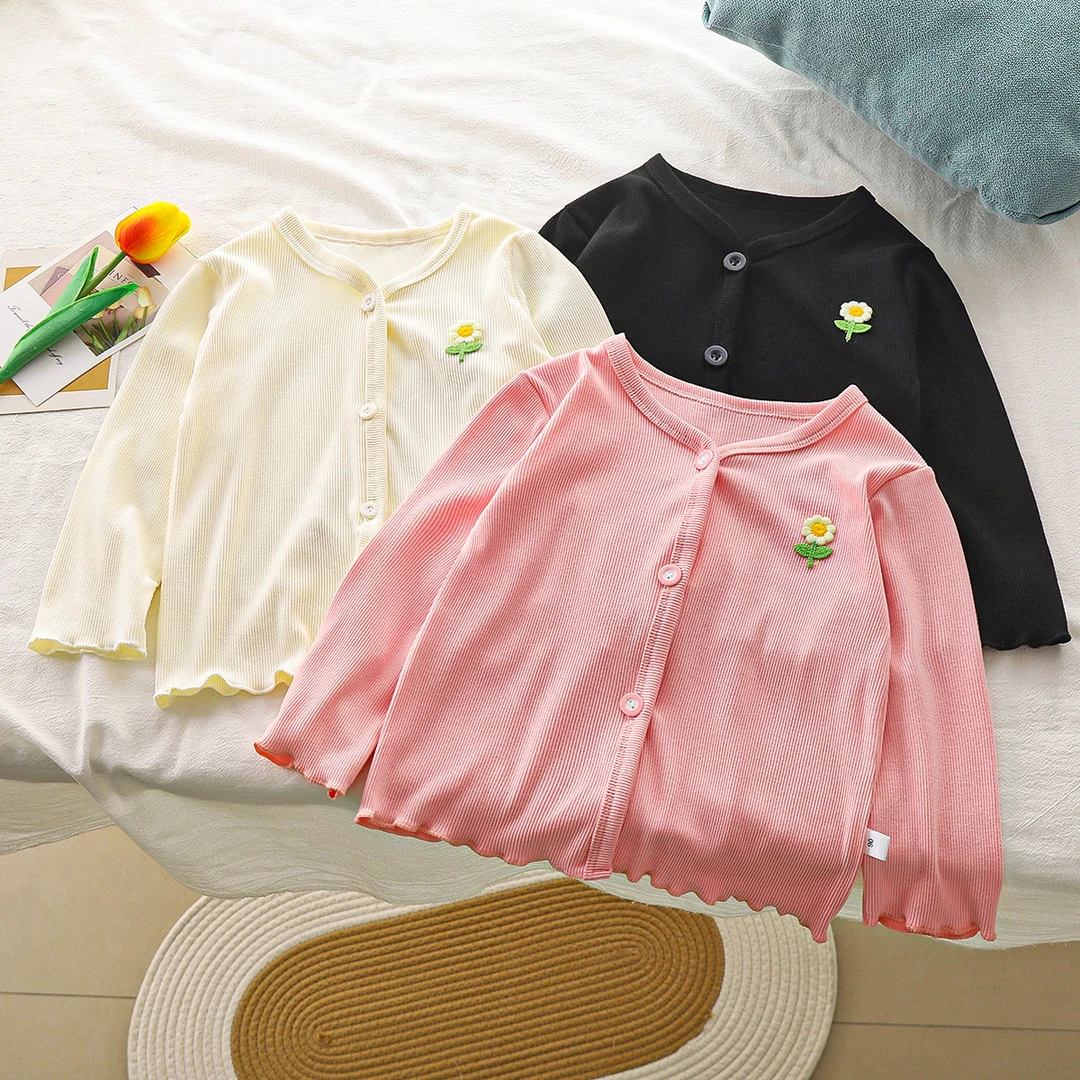 新款女童开衫外套针织开衫百搭简约柔软薄款外搭儿童春秋长袖女孩