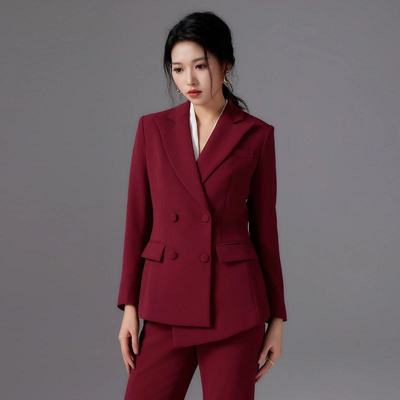 【四季款-酒红色】高端显瘦 时尚商务 西装套装收腰职业 修身女西服