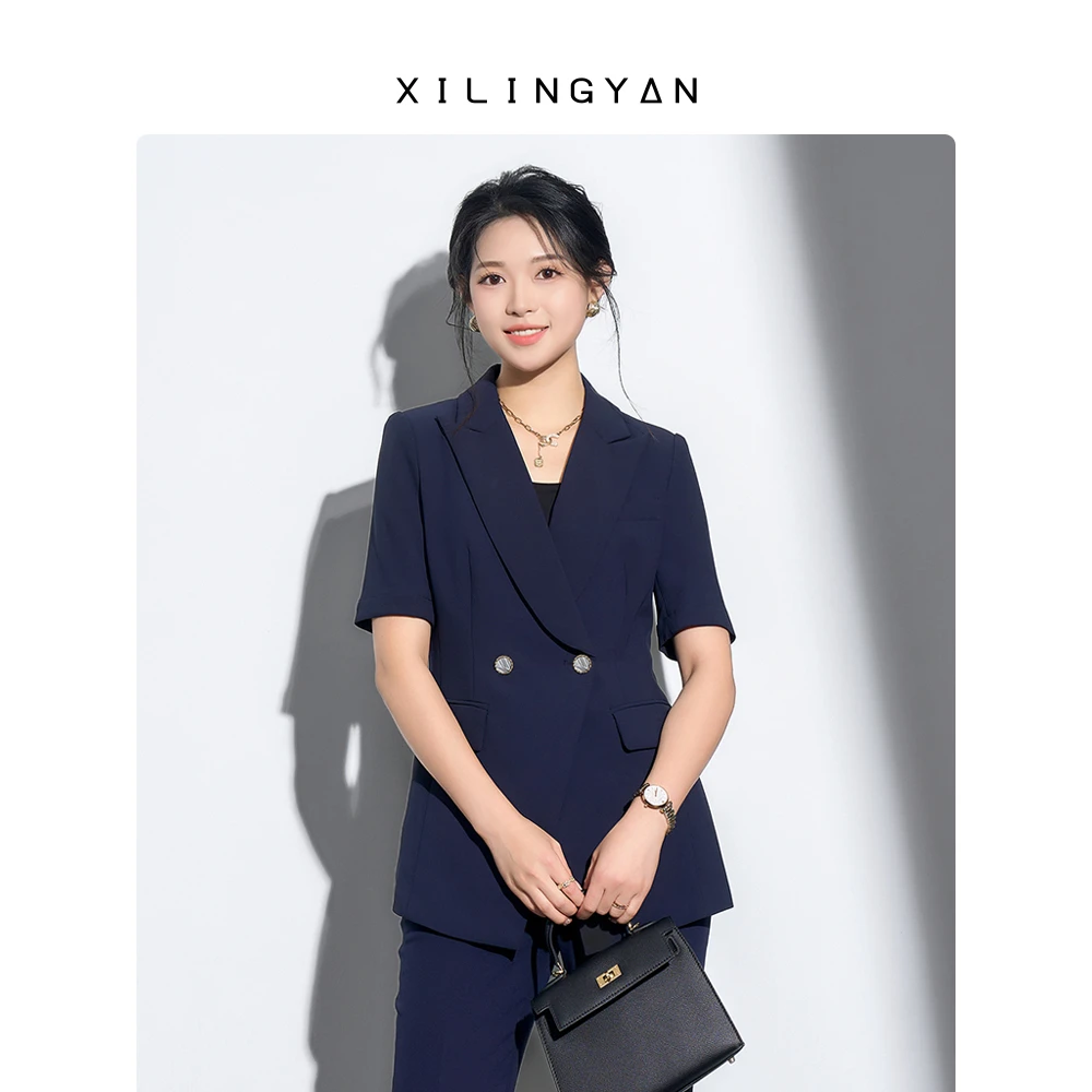 XILINGYAN【夏季-藏青色】掐腰显瘦 时尚薄款职业西装套装 C11303