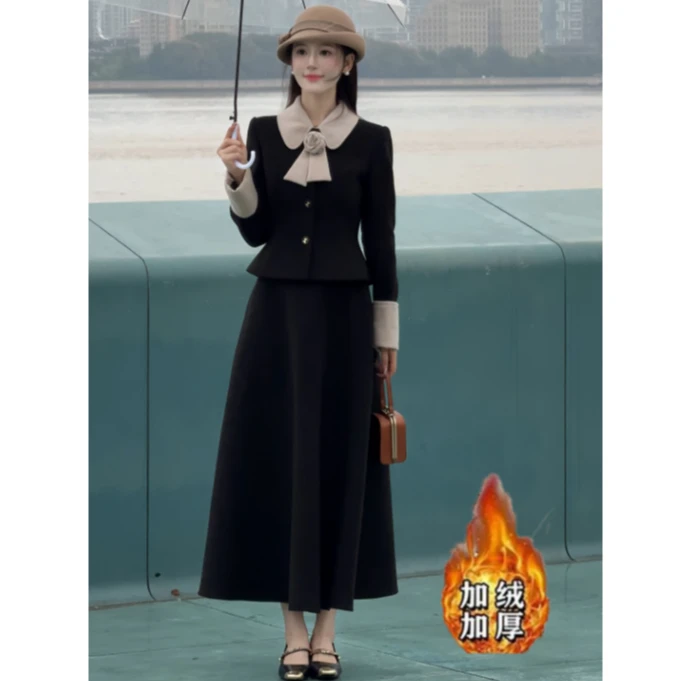 （80-200斤）大码胖妹妹冬季新款法式千金风复古英伦风时尚套装1644