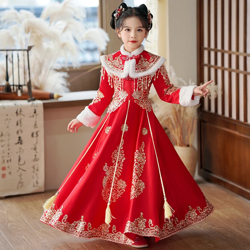 202女童加绒汉服秋冬装儿童装冬季唐装公主连衣裙新款古装拜年服