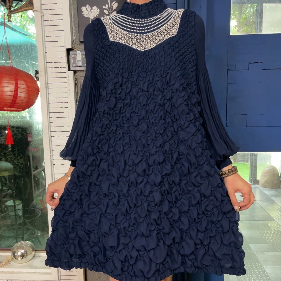 欧洲站褶2024皱秋冬新爆款洋气质高档端女连衣裙JJ0767