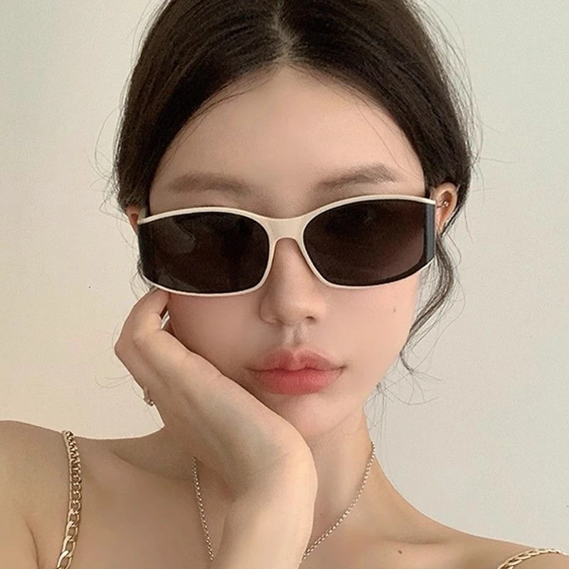 白色框墨镜女款高级感曲面屏猫眼防紫外线方圆脸凹造型太阳镜复古