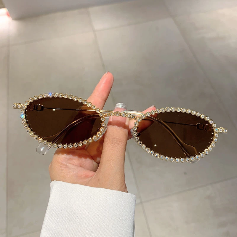 复古时尚小框镶钻太阳镜女高颜值ins千禧辣妹街拍凹造型防晒墨镜