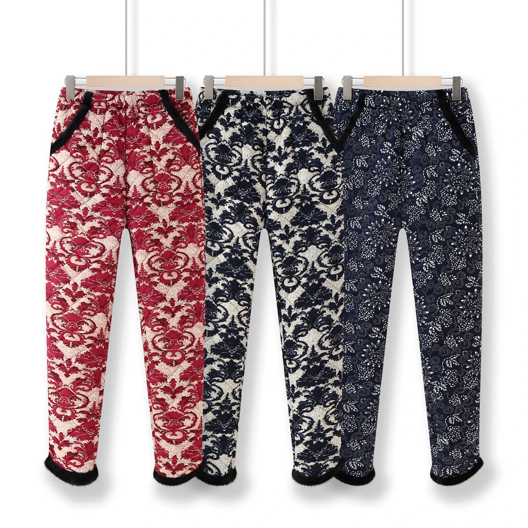 中老年妈妈秋冬季保暖棉裤加绒加厚冬裤子老年人花棉裤奶奶裤子