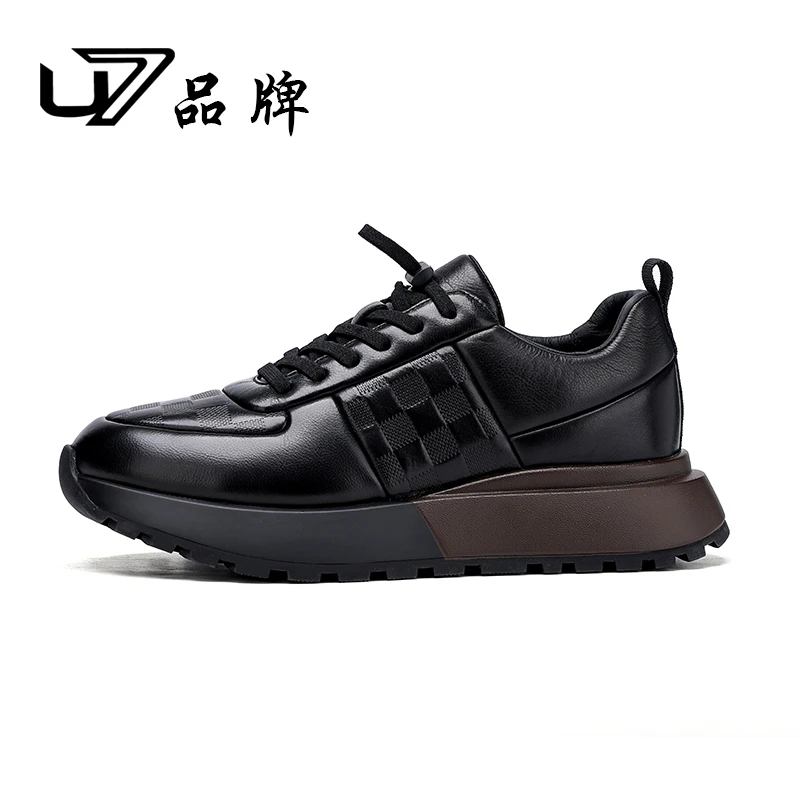 U7品牌男鞋百搭时尚厚底单鞋休闲鞋一脚蹬头层牛皮