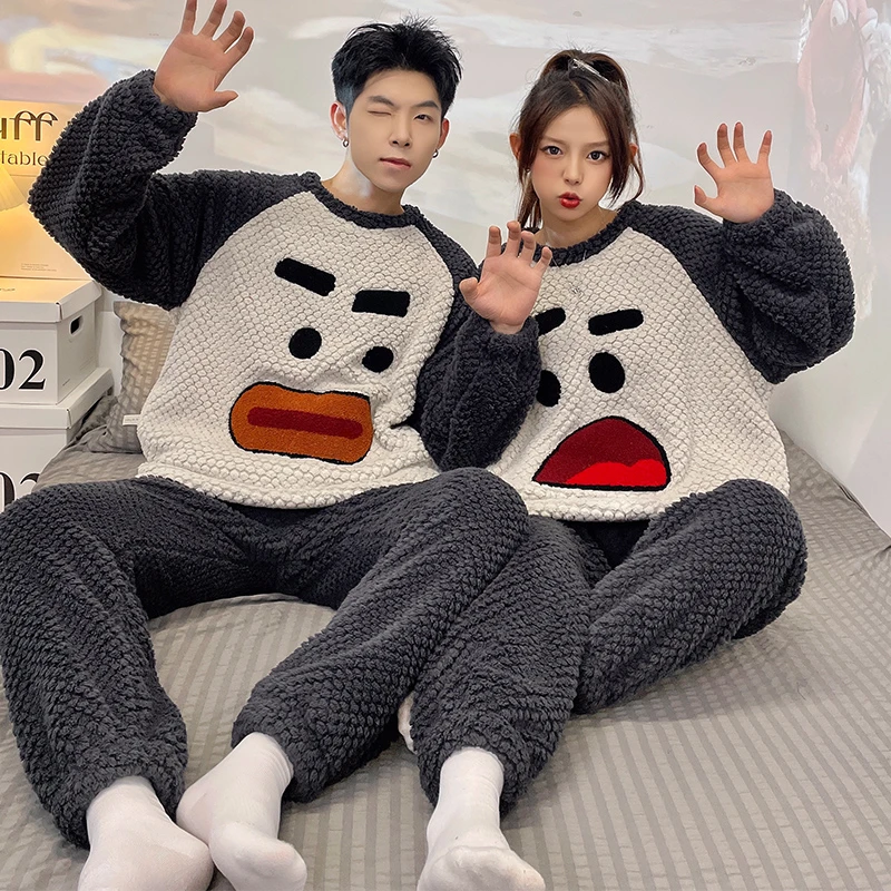 2024年新款珊瑚绒睡衣情侣装冬季加绒加厚法兰绒套装可外穿家居服