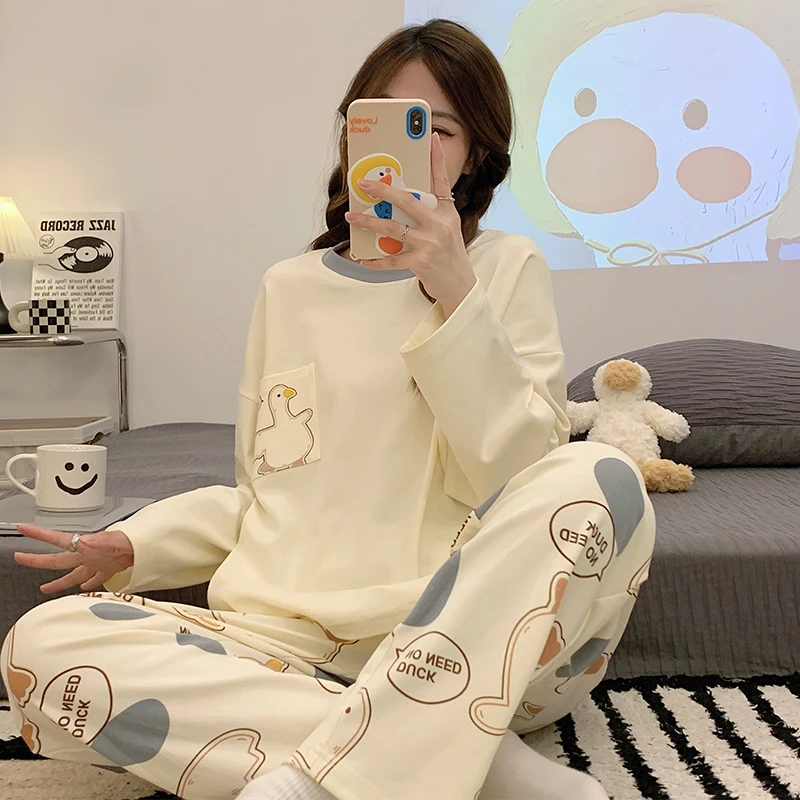 可外出睡衣女春秋高颜值长袖套装2024新款日系宽松大码学生家居服