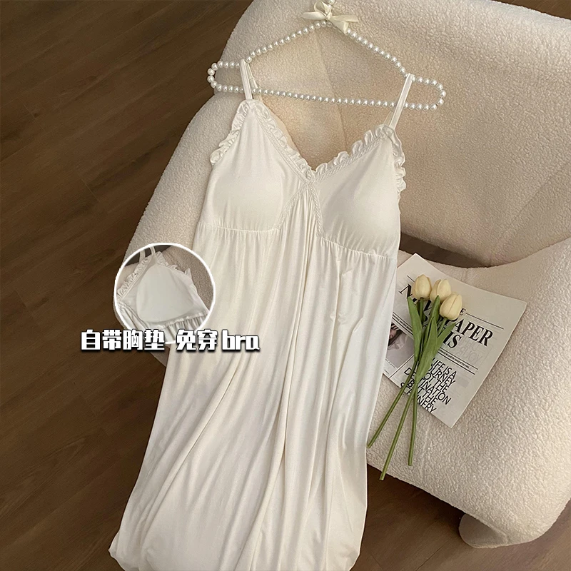 带胸垫睡衣女夏季甜美宽松短袖家居服2025新款学生高颜值大码睡裙