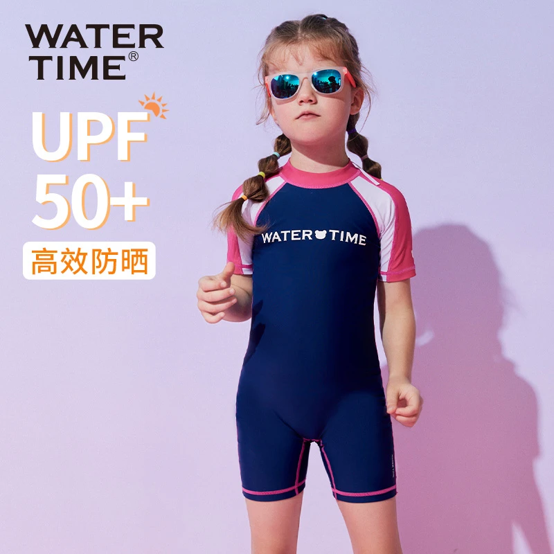 WaterTime游泳衣女童宝宝连体中大童泡温泉青少年专业儿童女泳装