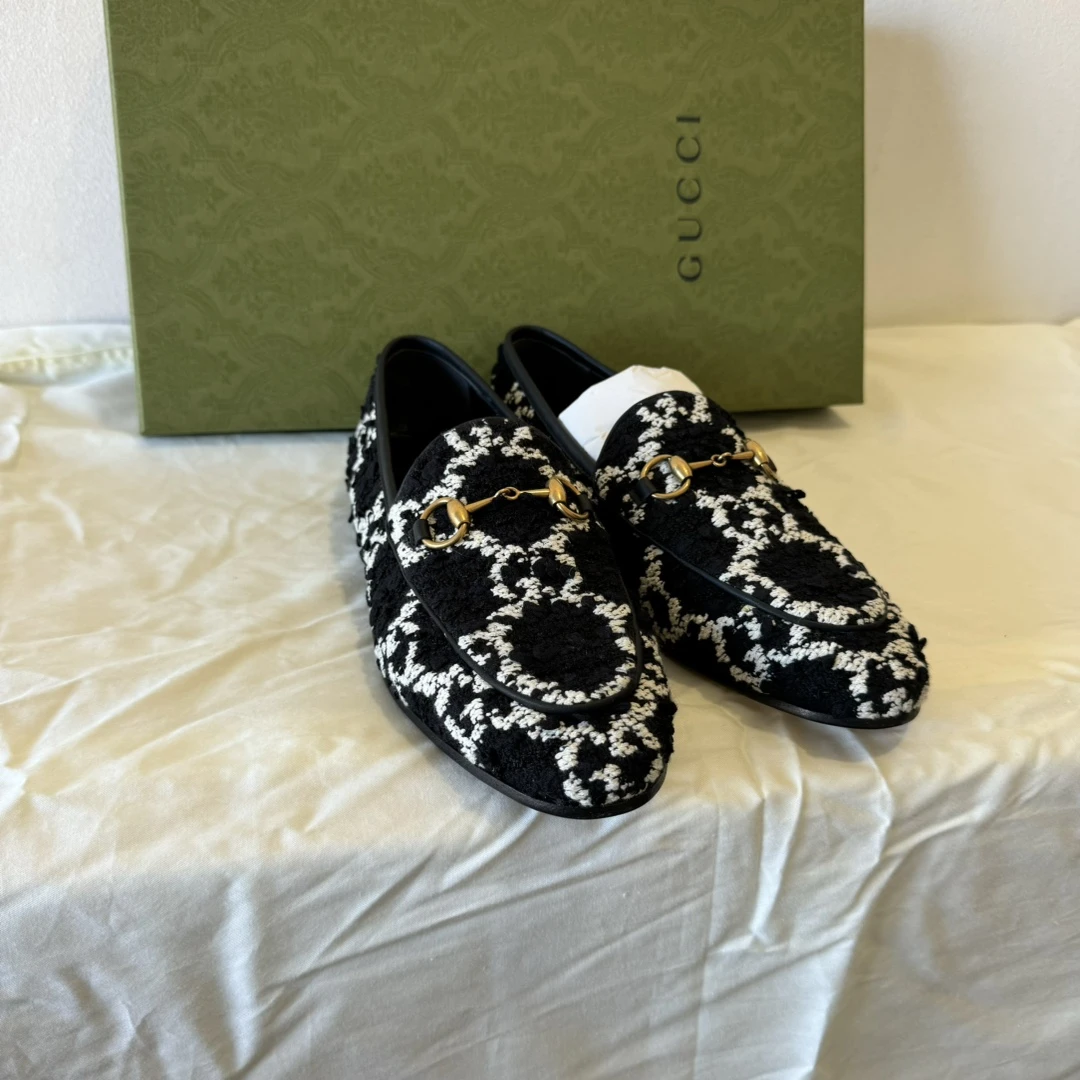 GUCCI/古驰国现  Gucci 女款黑色老花马衔扣乐福鞋