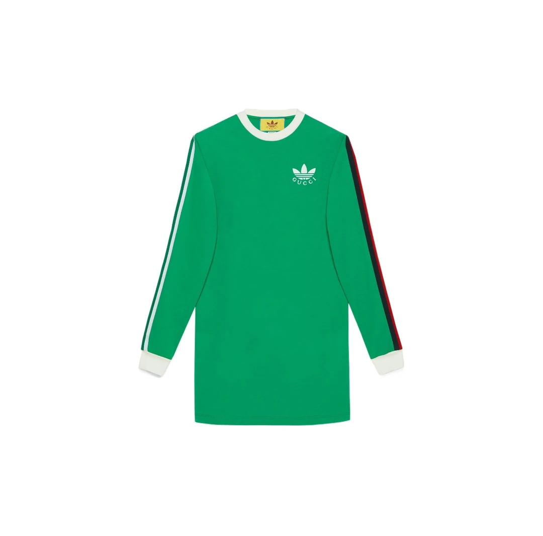 全新未使用 GUCCI/古驰 国现 Gucci x adidas联名 女款绿色连衣裙