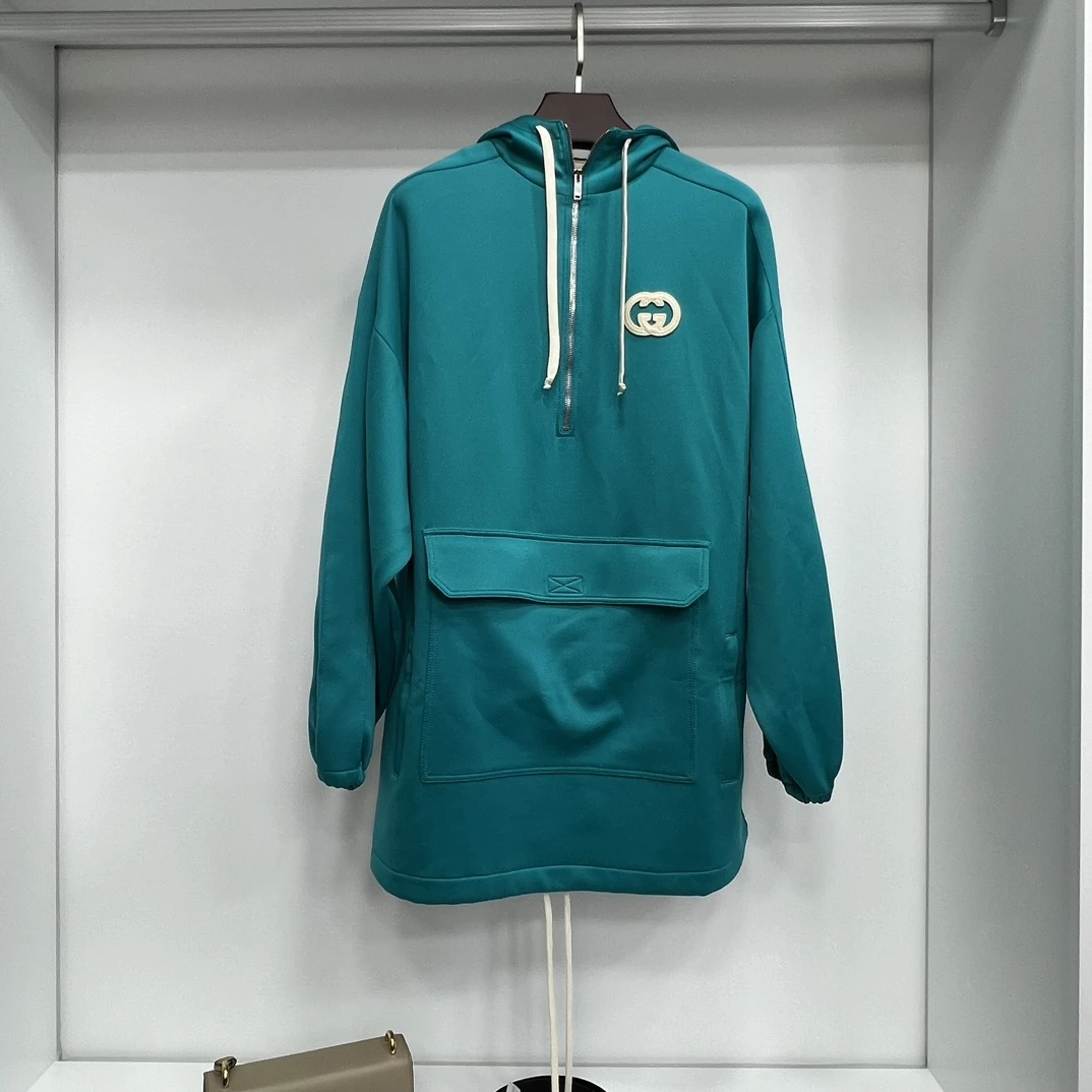 全新未使用 GUCCI/古驰 女款  湖绿色 连帽卫衣连衣裙