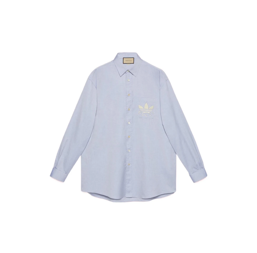全新未使用 GUCCI/古驰  x Adidas 联名款 男款  淡蓝色衬衫
