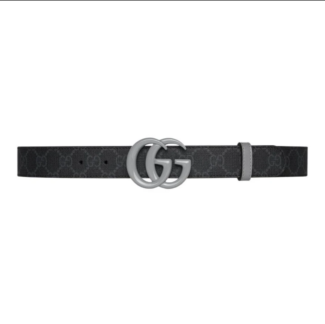 未使用 GUCCI/古驰  男款黑色灰扣 GG老花 marmont马蒙扣腰带