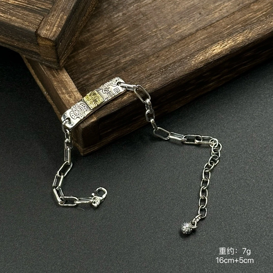 925银手链 环扣方牌扎基拉姆手链 国潮时尚复古小众个性