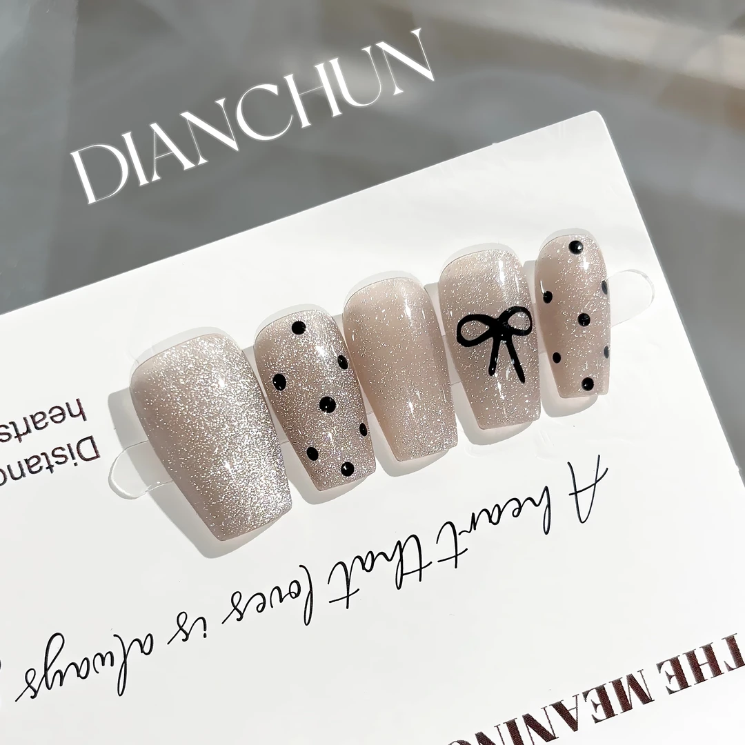 【波点蝴蝶】高端猫眼气质显白百搭款纯手工美甲穿戴甲 A010